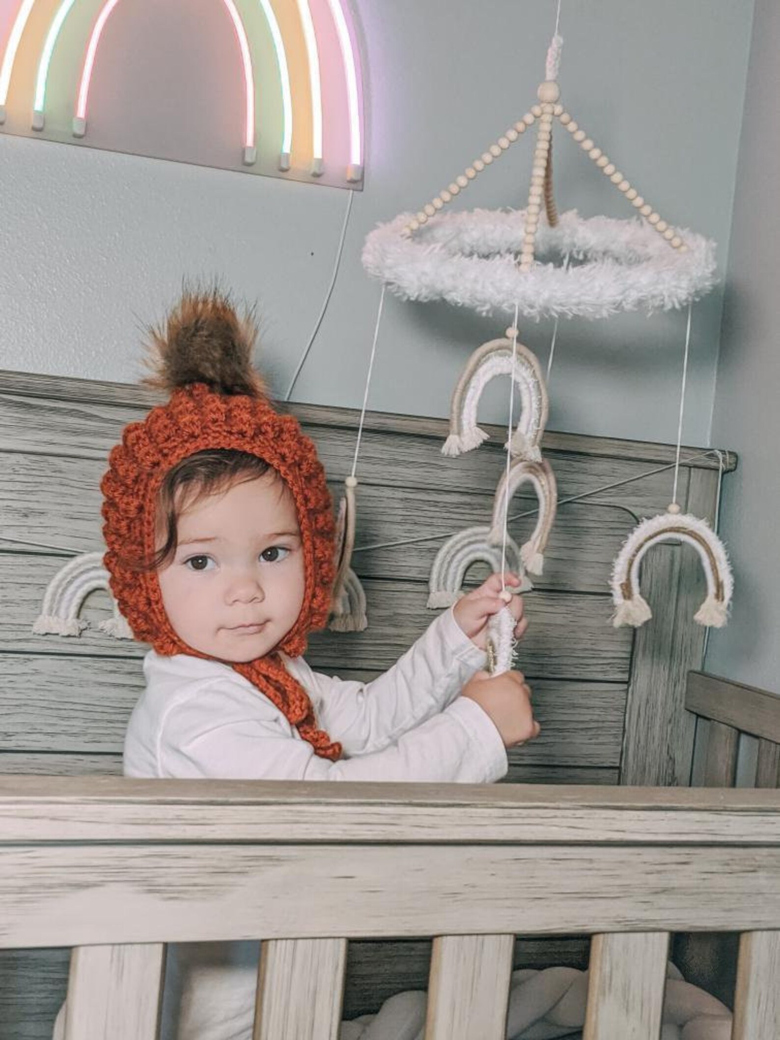 Boho Rainbow Nursery Mobile Blush Pink Rainbow Baby Mobile Etsy