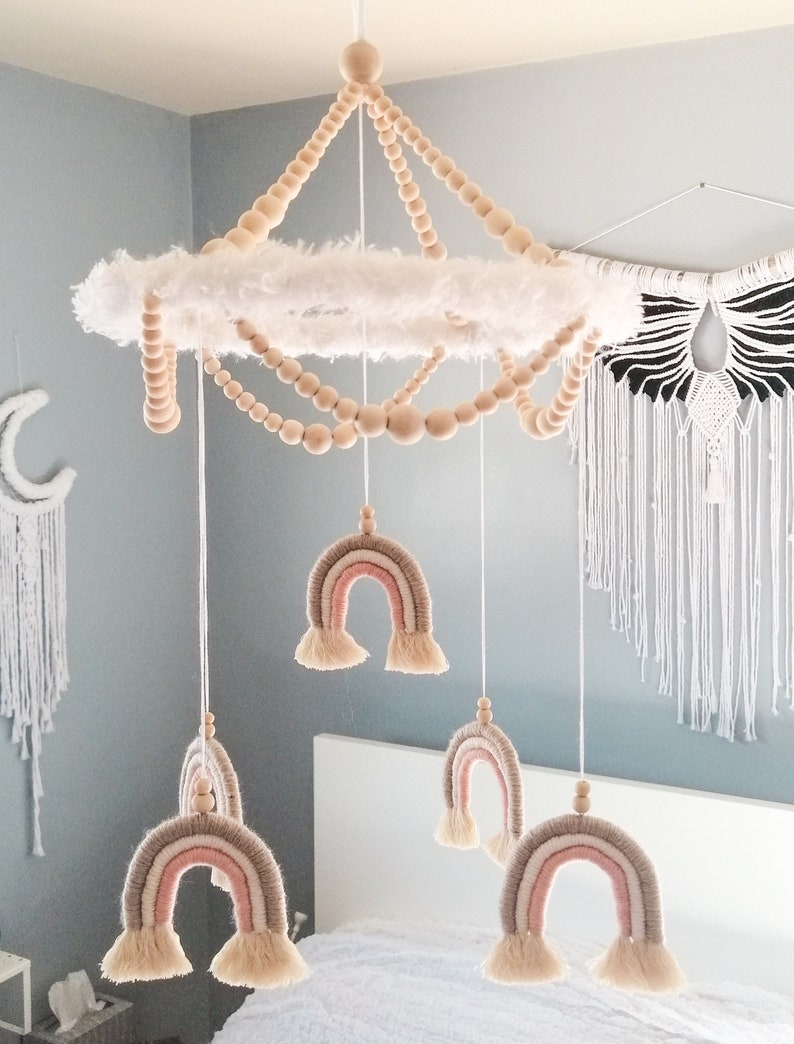 Blush Pink Neutral Rainbow Nursery Mobile Crib Mobile Baby Etsy