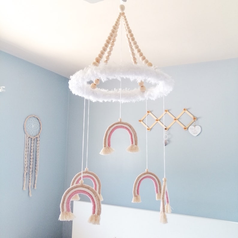Boho Rainbow Nursery Mobile Blush Pink Rainbow Baby Mobile Etsy