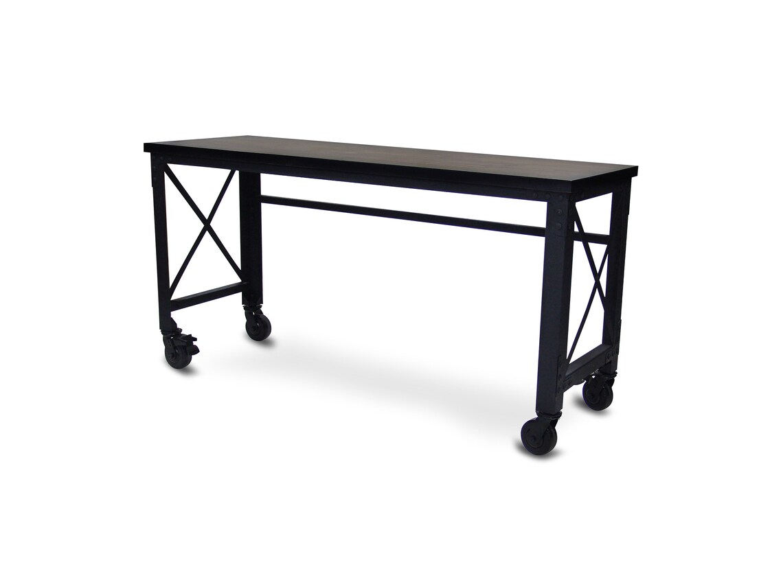Duramax Rolling Industrial Desk with Wooden Top 72 Inches x 24 Etsy