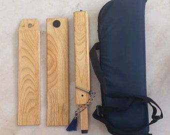 Soporte para técnica de meditación Aum Om Board- Reposabrazos para Kriya Yoga, madera de caucho, altura ajustable de madera, con bolsa bandolera