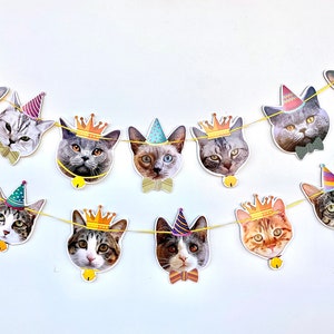 Cats Birthday Garland - Cupcake toppers - photo reproductions on heavy card stock - cute cat portraits - Cat Queen