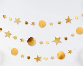 Metallic Star and Crescent Moons Garland - Prestrung metallic banner - Sun and Stars Birthday - Outer Space Theme -Celestial