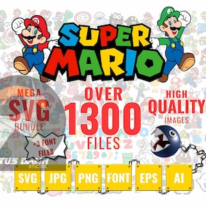 Super Mario SVG Bundle for Cricut and Sublimation, Mario Cut Files, Mario Clipart, Super Mario Font, Mario PNG, Digital Download