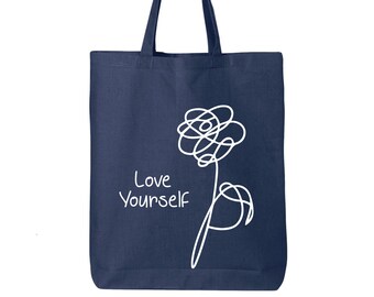 Love Yourself Tote Bag, Friendly Bag, Shopping Bag, Farmer's Market Bag, Gifts for Her, BTS Lovers, Cotton Bag, Shoulder Bag, Grocery Bag