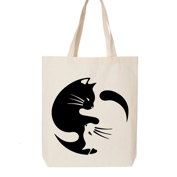 Yin Yang Cat Tote Bag, Cat Lover Gift, Yoga Tote, Ying Yang Tote, Kitten Tote Bag, Friendly Bag, Shoulder Bag, Market Tote Bag, Animal Lover