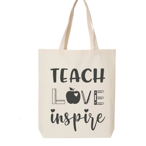 Teach Love Inspire, Friendly Bag,Aesthetic Tote Bag,Book Bag,Gift For Her,Gift for Teacher,Cotton Tote Bag, Teacher Gifts,Teacher Tote Bag