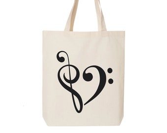 Clef Music Notes Bag, Music Tote Bag, Music Teacher Gift, Cotton Tote Bag, Gift For Her, Musician Tote, Classical Music Lover, Grocery Bag