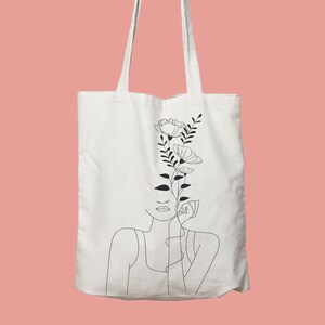 One Line  Drawing, Flowers Tote Bag, Shoulder Bag, Shopping Bag, Cotton Bag, Gift For Her, One Line Art, Shoulder Bag, Eco Friendly, Totes