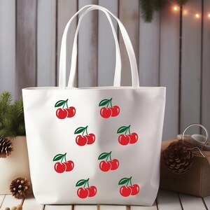 Cherry Print Tote Bag: Eco-Friendly Cotton Canvas Shopping Bag image 3