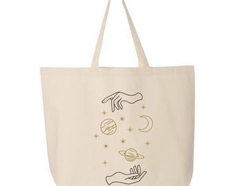 Space Galaxy Moon Tote Bag, Science Tote, Shoulder Bag, Gift to Her, Cotton Tote Bag, Aesthetic Tote Bag, Trendy Tote Bag, Cute Tote Bag