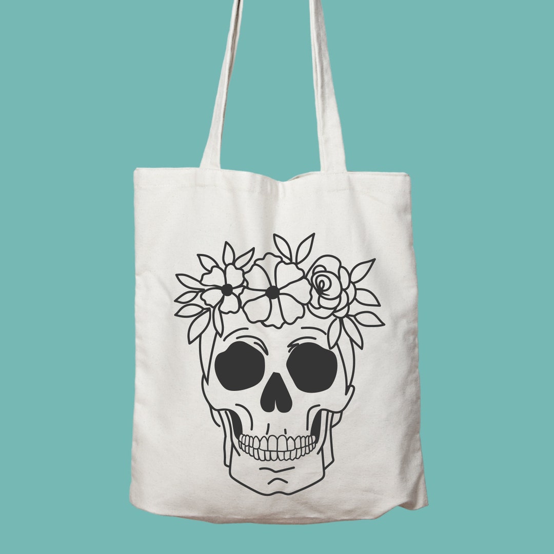 Flower Skull Tote Bag, Cotton Tote Bag, Anatomy Art, Gift for Her ...