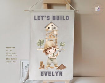 Personalized Construction Truck Nursery Banner: Custom Name Fabric Sign
