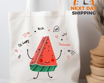 Sac fourre-tout pastèque : 100 % toile de coton, motif fruits