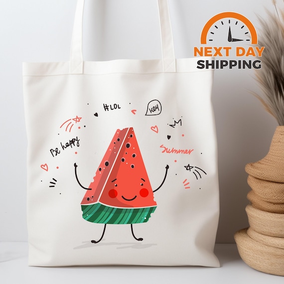 Watermelon Tote Bag: 100% Cotton Canvas, Fruit Pattern
