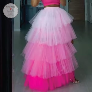 Maxi jupe en tulle, 5 couches de couleurs, jupe en tulle de demoiselle d'honneur, tutu arc-en-ciel, jupes de famille, jupe tutu, jupe tutu pour demoiselle d'honneur