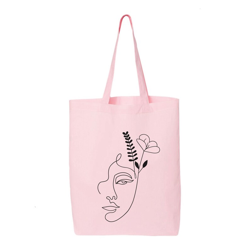 Cotton Bag Gift For Her Tote Bag One Line Art Tote Bag Eco Friendly Shopping Bag Shoulder Bags One Line Face with Flowers Tote Bag