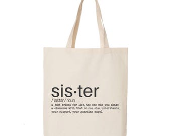 Sister Tote Bag, Noun Slogan Tote, Family Bag, Gift For Her, Sisterhood, Grocery Bag, Cotton Tote Bag, Book Bag, Shoulder Bag, Beach Bag