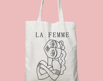 La Femme Cotton Canvas Tote Bag: Abstract Art Shopping Bag