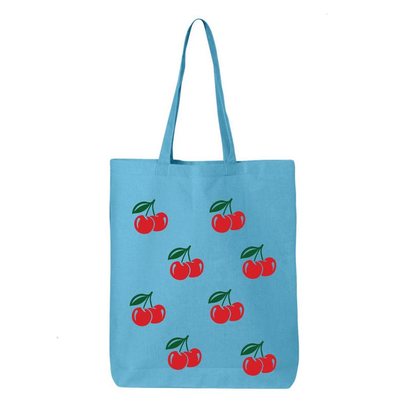 Cherry Print Tote Bag: Eco-Friendly Cotton Canvas Shopping Bag image 7
