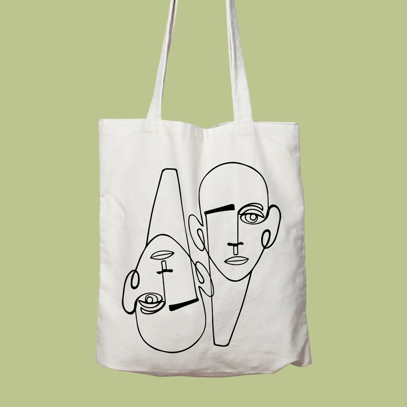 Canvas Tote Bag Birthday Gift For Her One Line Art Tote Bag Minimal Face Line Canvas Bag One Line Drawing Tote Bag Custom Tote Bag