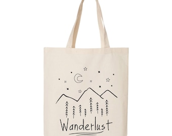 Wanderlust Cotton Canvas Tote Bag: Adventure Travel Handbag