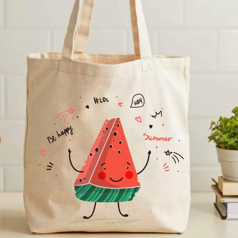 Watermelon Tote Bag: 100% Cotton Canvas, Fruit Pattern image 7
