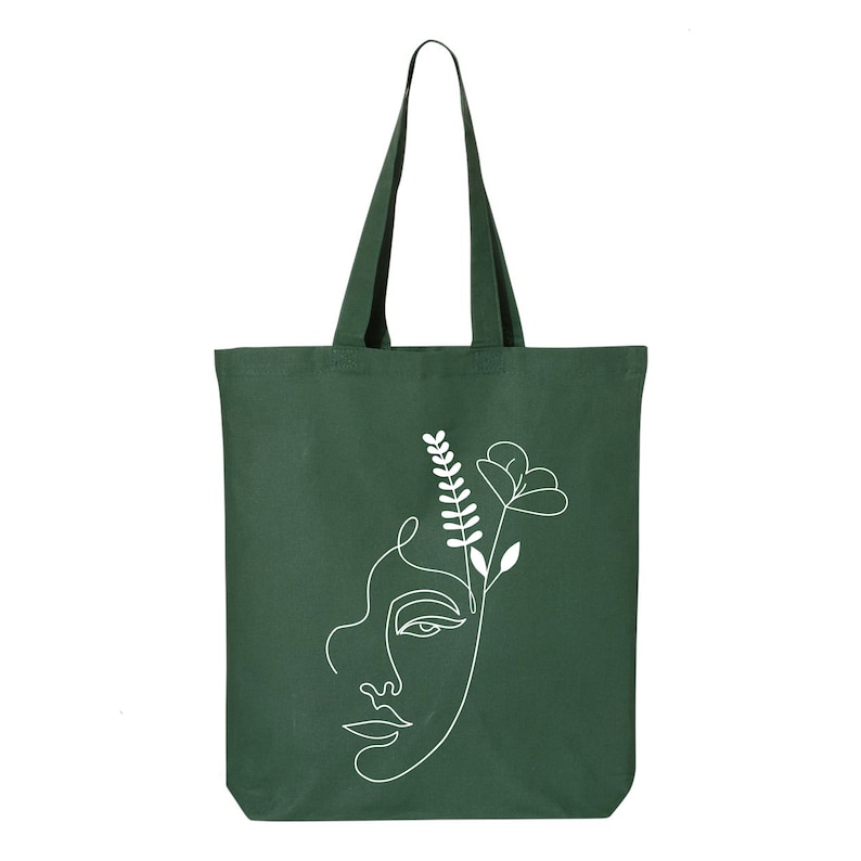 Cotton Bag Gift For Her Tote Bag One Line Art Tote Bag Eco Friendly Shopping Bag Shoulder Bags One Line Face with Flowers Tote Bag