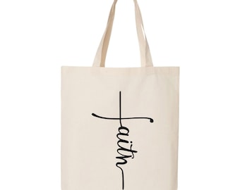 Faith Cross Canvas Tote Bag, Stylish Religious Gift