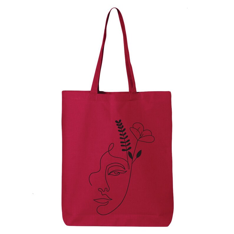 Cotton Bag Gift For Her Tote Bag One Line Art Tote Bag Eco Friendly Shopping Bag Shoulder Bags One Line Face with Flowers Tote Bag