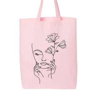 Bolso tote de algodón con diseño de una sola línea: bolso de hombro de arte minimalista. imagen 3