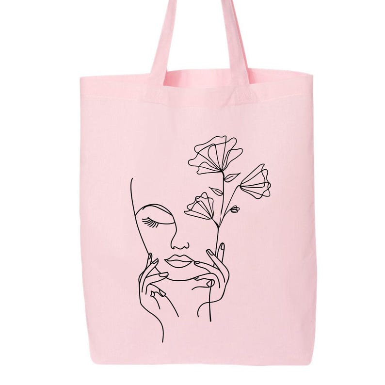 Bolso tote de algodón con diseño de una sola línea: bolso de hombro de arte minimalista. imagen 3
