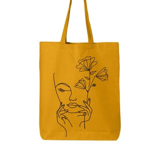Bolso tote de algodón con diseño de una sola línea: bolso de hombro de arte minimalista. imagen 2