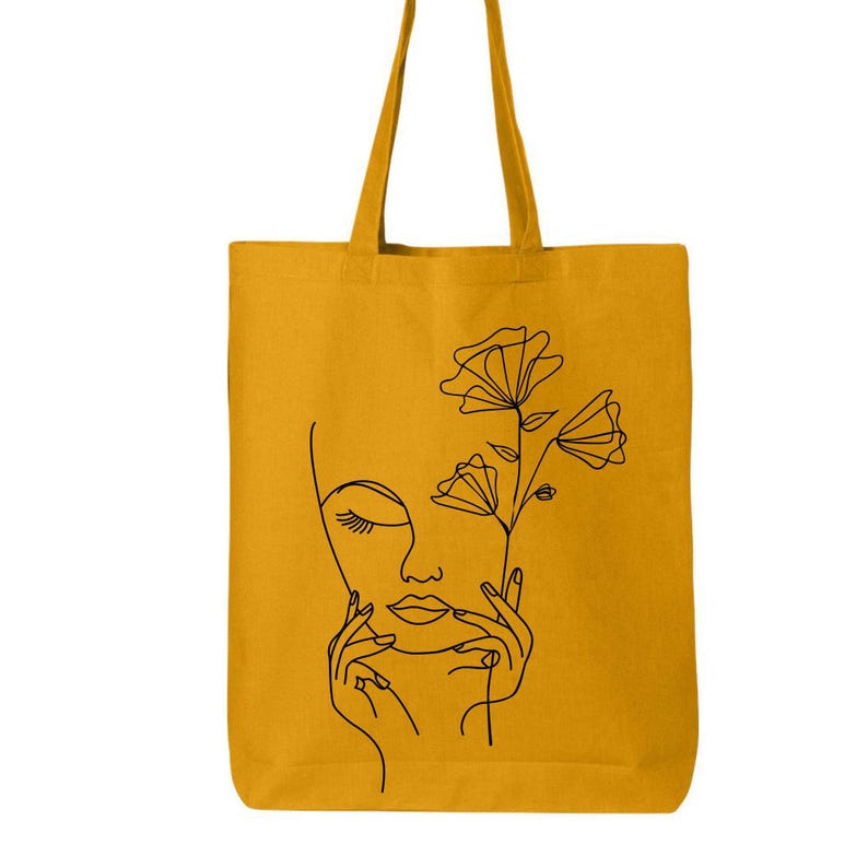 Bolso tote de algodón con diseño de una sola línea: bolso de hombro de arte minimalista. imagen 2