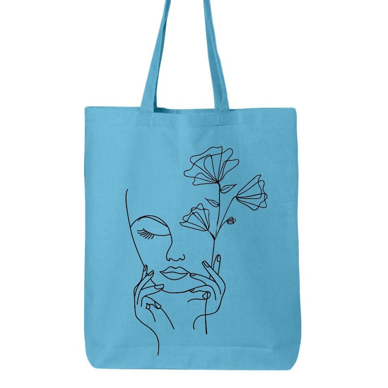 Bolso tote de algodón con diseño de una sola línea: bolso de hombro de arte minimalista. imagen 4