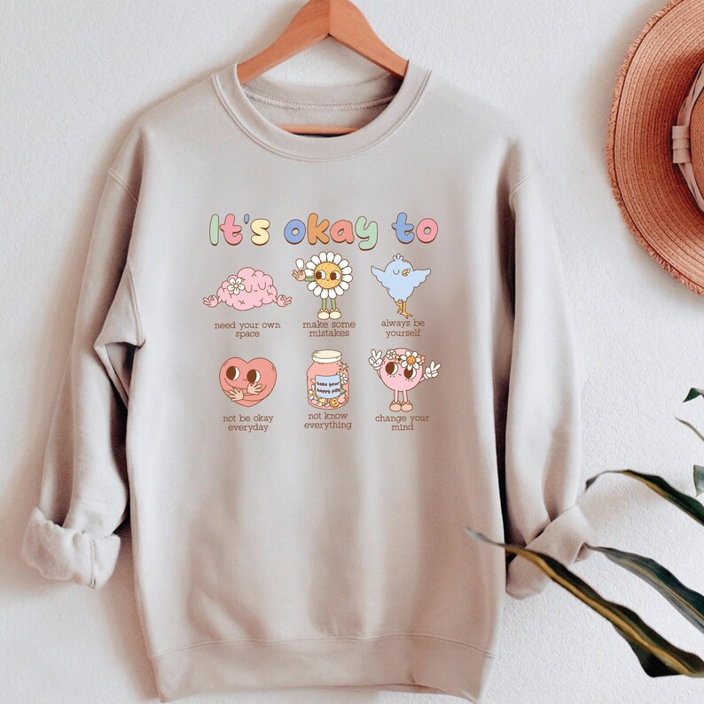Retro 'It's Okay To' Graphic Tee: Motivational Mental Health Shirt image 6