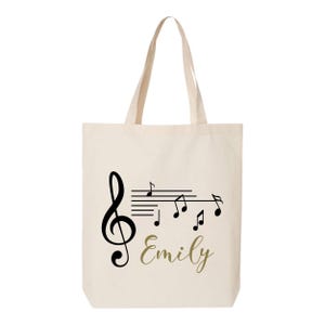 Grand sac fourre-tout en toile de coton : imprimé notes de musique