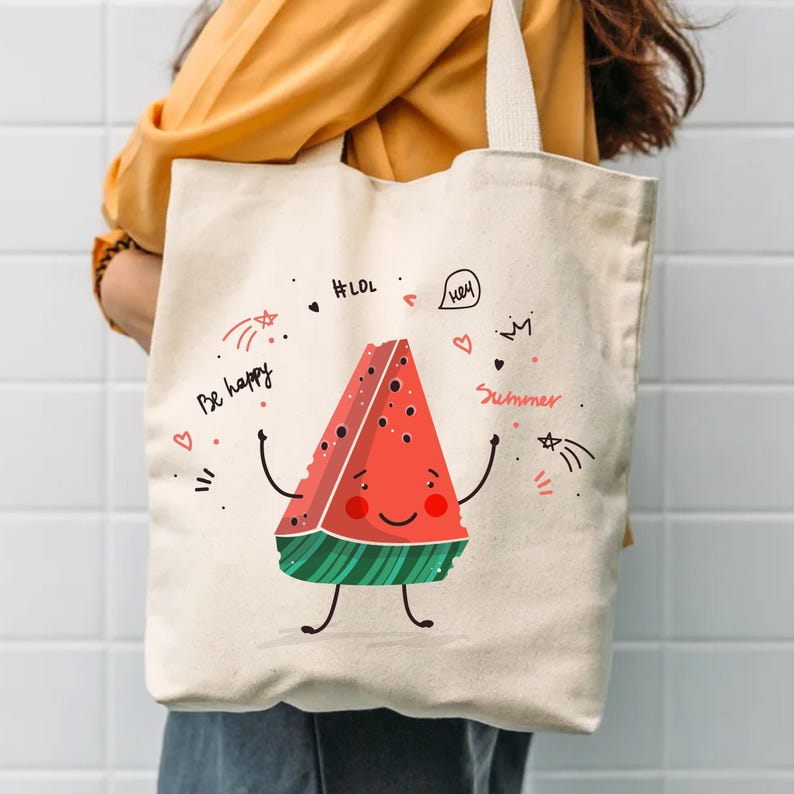 Watermelon Tote Bag: 100% Cotton Canvas, Fruit Pattern image 2