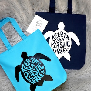 Turtle 'Keep the Sea Plastic Free' Cotton Tote Bag