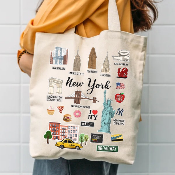 New York Tote, The New Yorker Tote Bag, New York Wedding Tote Bag, Big Apple Canvas Reusable Manhattan Brooklyn Tote Bag