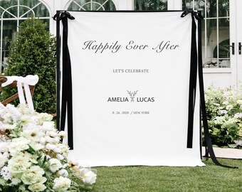 Personalized Wedding Fabric Banner: Happily Ever After Custom Linen Sign