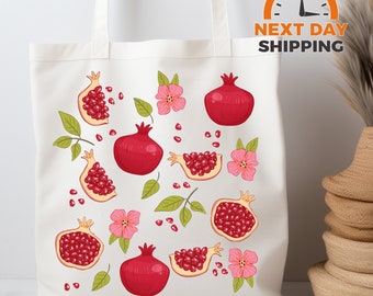 Pomegranate Tote Bag, Gifts for Her, Shopping Bag, Fruit Tote Bag, Gifts for Sister, Farmers Market Tote Bag, Vegan Gift, Gifts for Mom