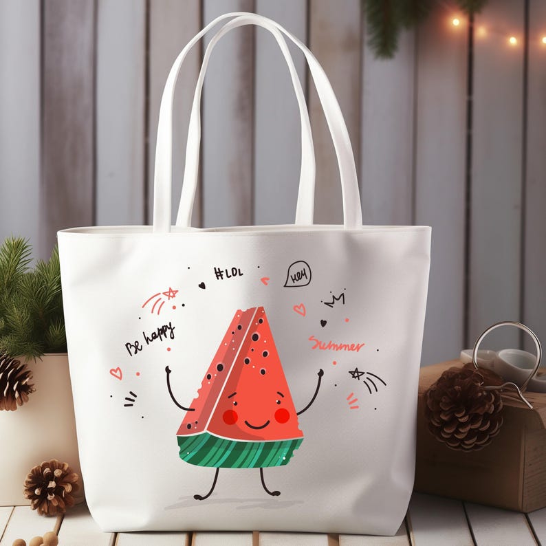 Watermelon Tote Bag: 100% Cotton Canvas, Fruit Pattern image 4