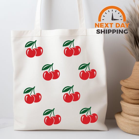 Cherry Print Tote Bag: Eco-Friendly Cotton Canvas Shopping Bag