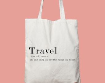 Travel Quote Tote Bag: Heavy Cotton Canvas Shopper, 20x15x5 Inches