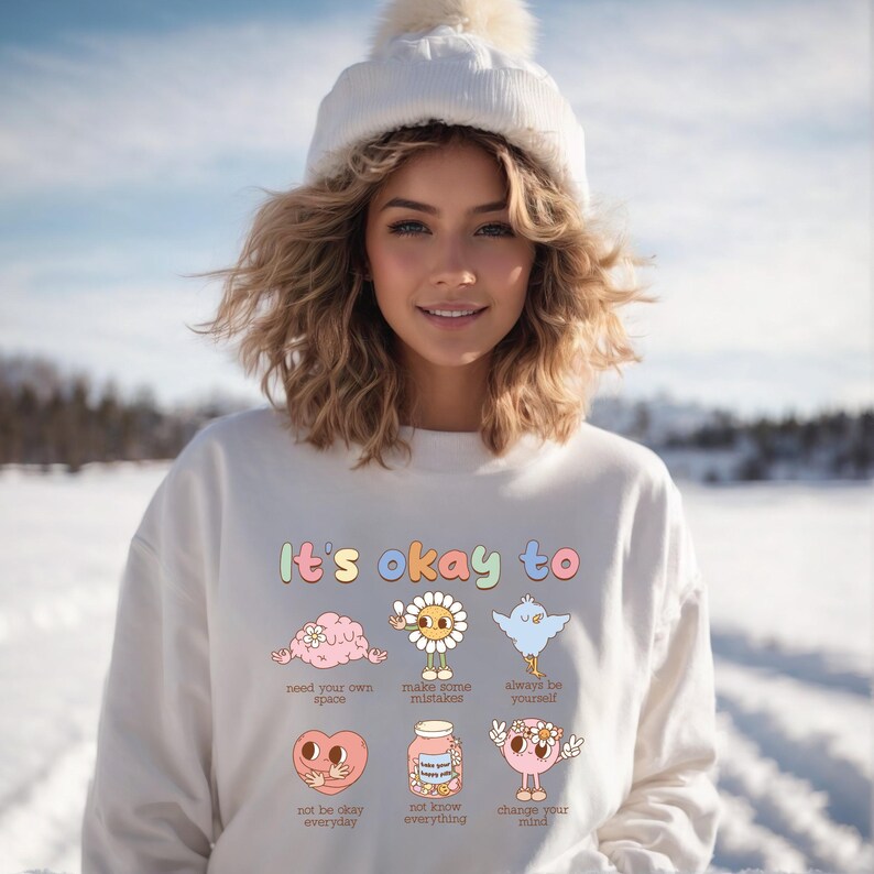 Retro 'It's Okay To' Graphic Tee: Motivational Mental Health Shirt image 5