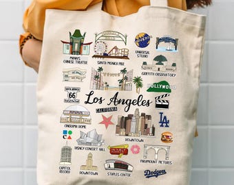 Los Angeles Kalifornien tygväska: Landmärken Canvasväska