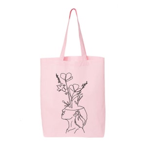 One Line Face With Flowers Tote Bag Minimal Art One Line - Etsy