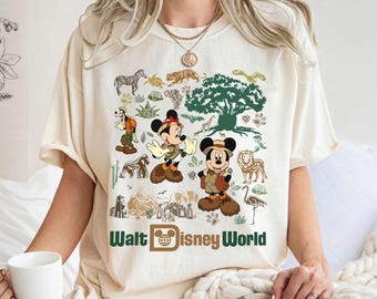 Camiseta Mickey Safari: Diseño vintage del Reino Animal - Algodón suave, corte unisex, camiseta de vacaciones familiares Disney