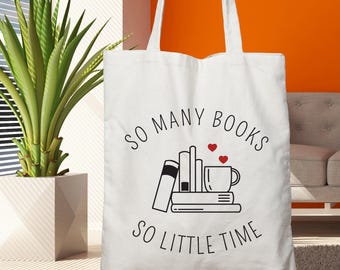 Sacola de compras para amantes de livros: Sacola de compras em lona de algodão "Tantos livros"
